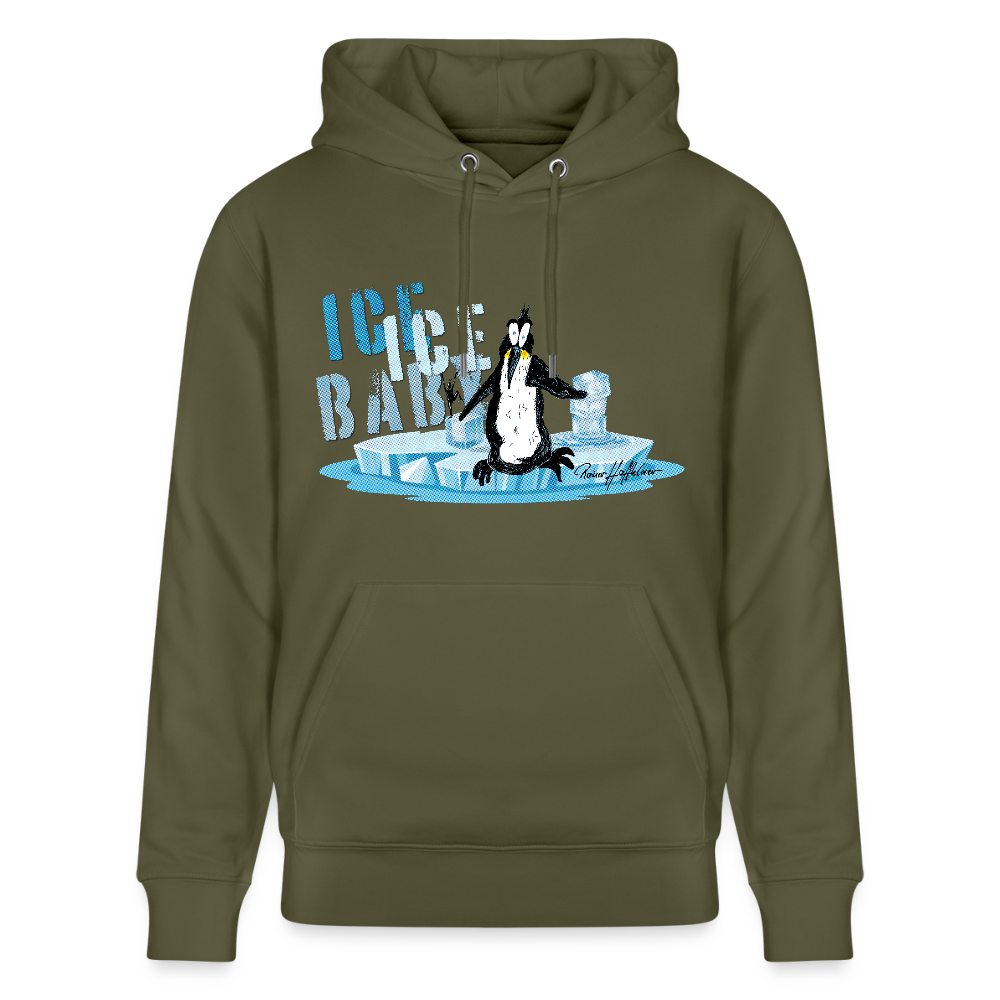 Unisex Bio-Hoodie mit ICE ICE BABY PINGUIN PRINT - Khaki Grün