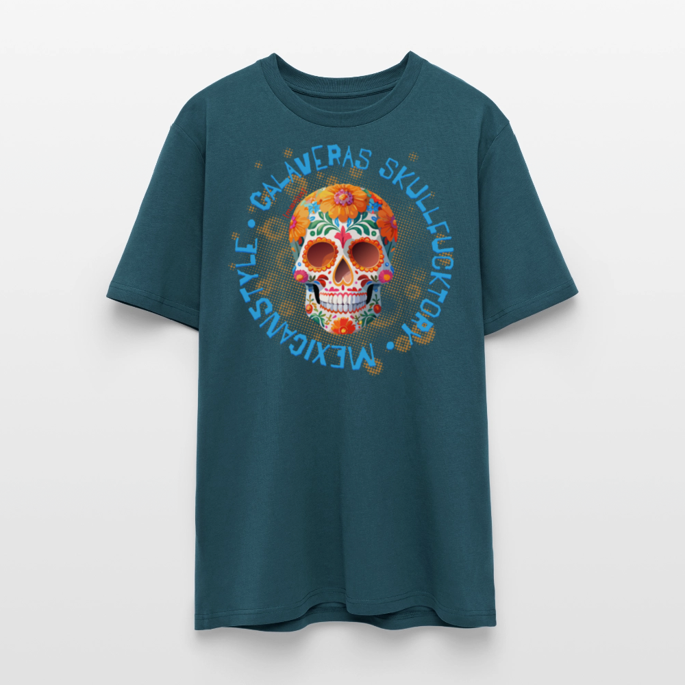 Unisex Bio-T-Shirt mit CALAVERAS MEXICANSTYLE PRINT Vorderseite - Dunkles Petrol