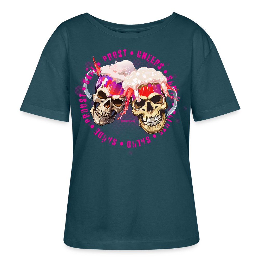 Frauen T-Shirt mit OKTOBERFEST SKULL GIRL PRINT - Dunkles Petrol
