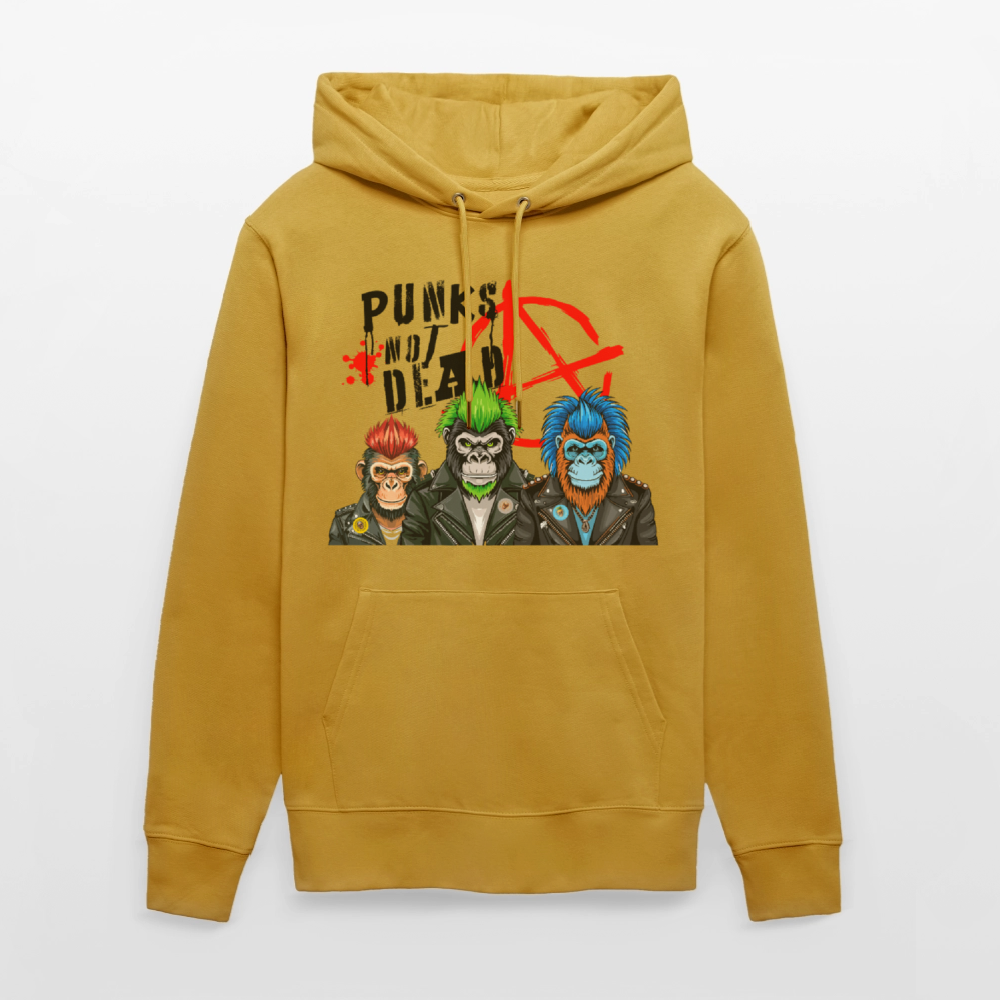 Unisex Hoodie mit PUNKS NOT DEAD PRINT - Ocker