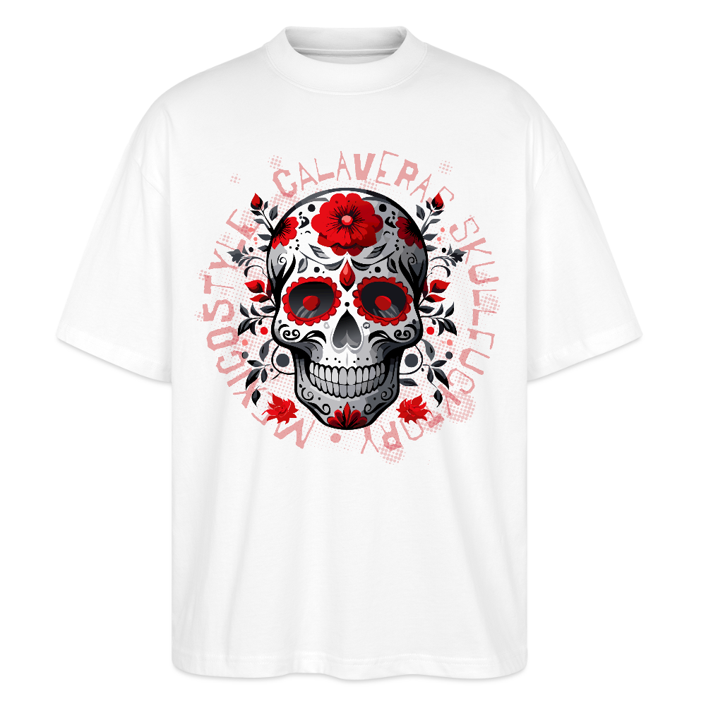 Oversized Unisex T-Shirt mit CALAVERAS SKULLPRINT - Weiß