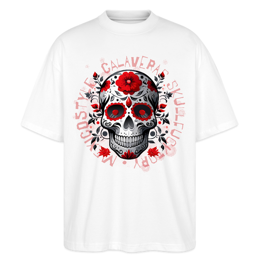 Oversized Unisex T-Shirt mit CALAVERAS SKULLPRINT - Weiß