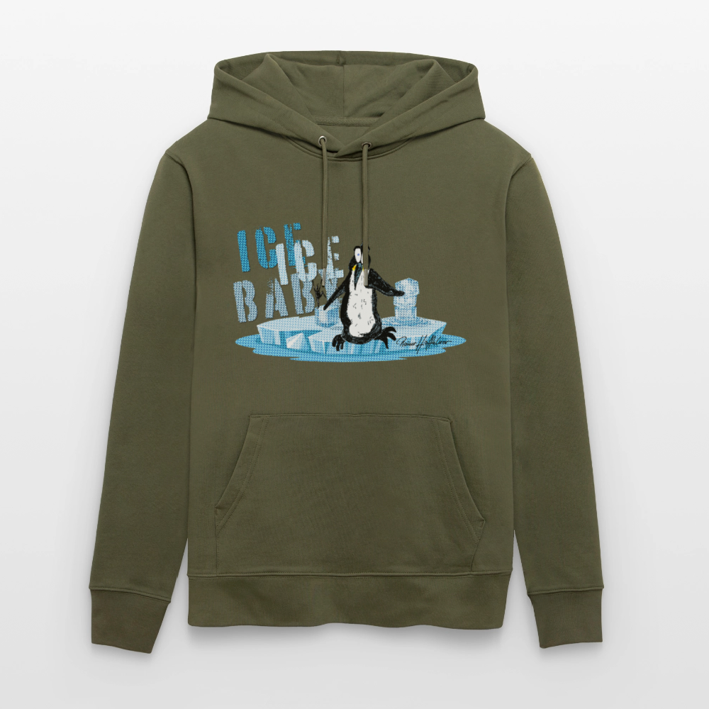 Unisex Bio-Hoodie mit ICE ICE BABY PINGUIN PRINT - Khaki Grün