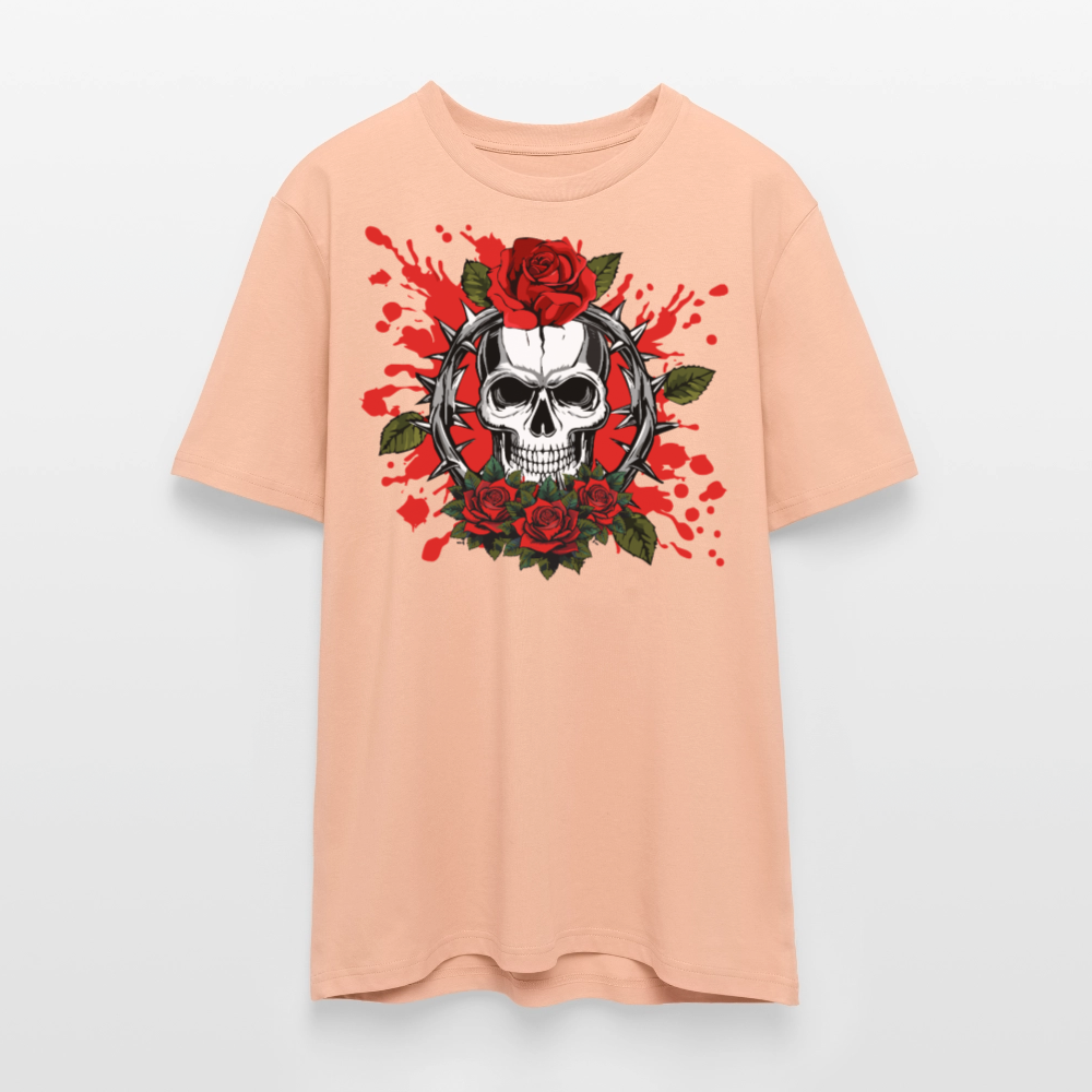 Unisex Bio-T-Shirt mit ROSEN SKULL PRINT Vorderseite - Pfirsich