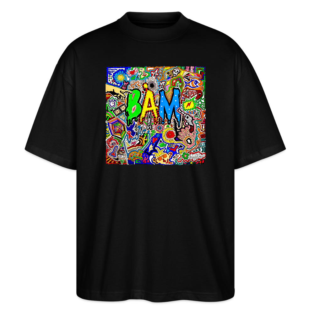 Oversized Unisex Bio T-Shirt mit BÄM PRINT Vorderseite - Schwarz
