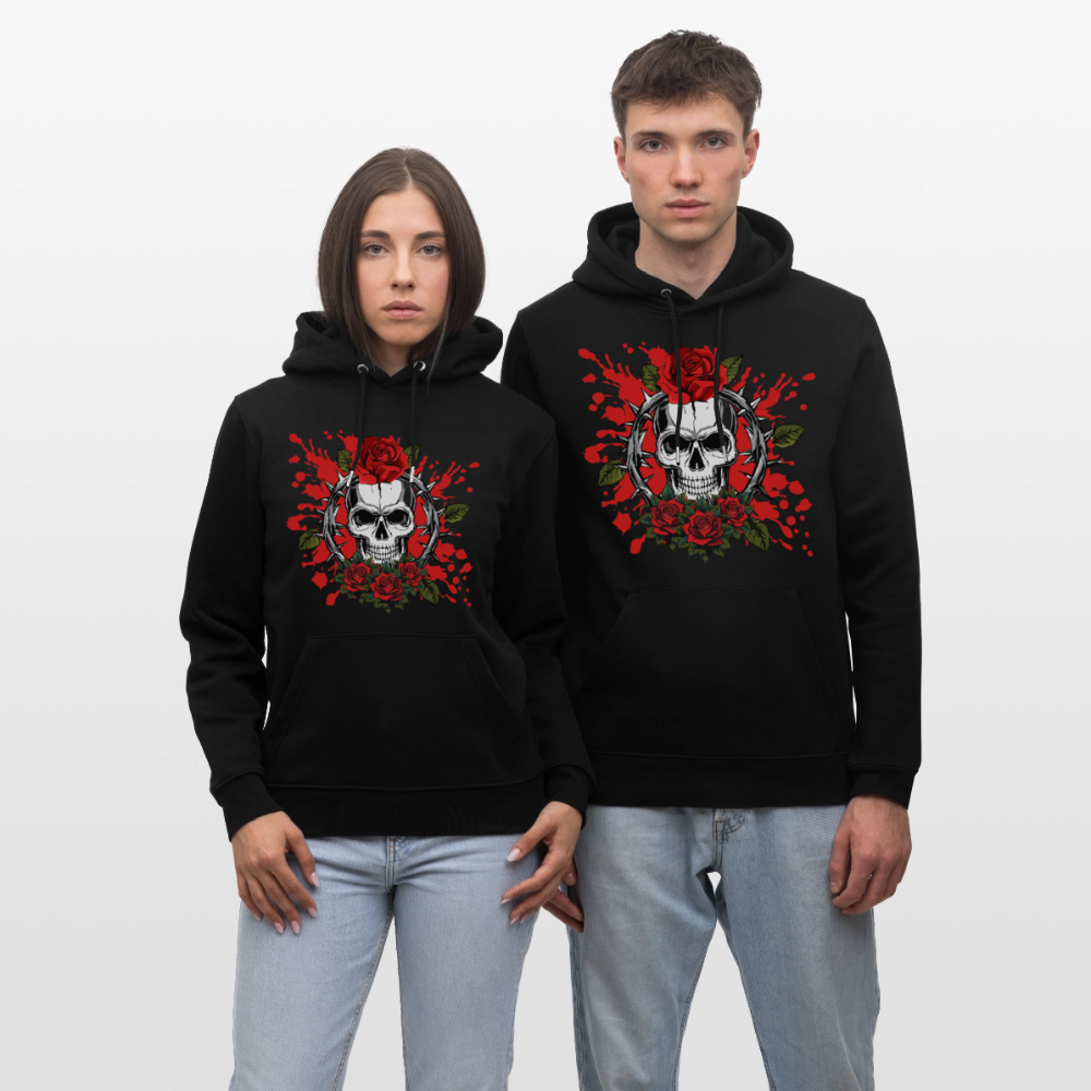 Unisex Hoodie mit ROSENSKULL PRINT - Schwarz