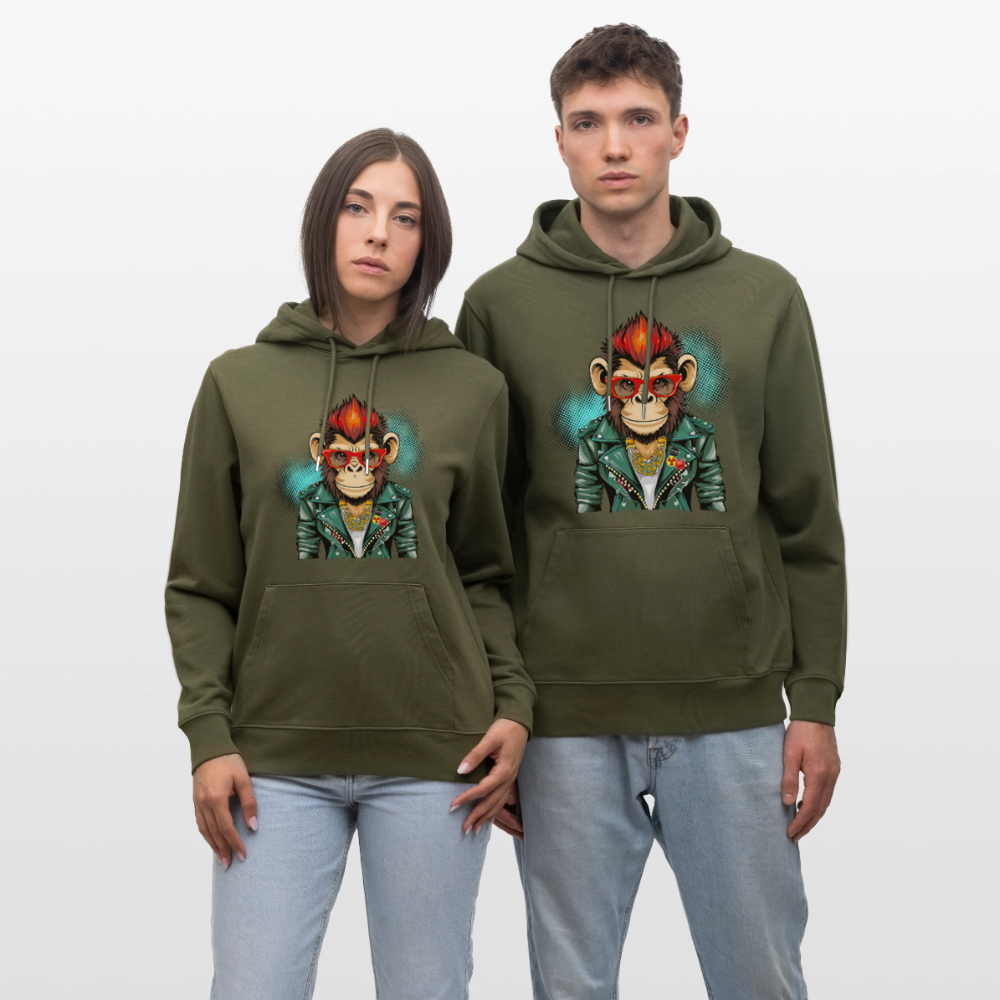 Unisex Hoodie mit MONKEY PRINT - Khaki Grün