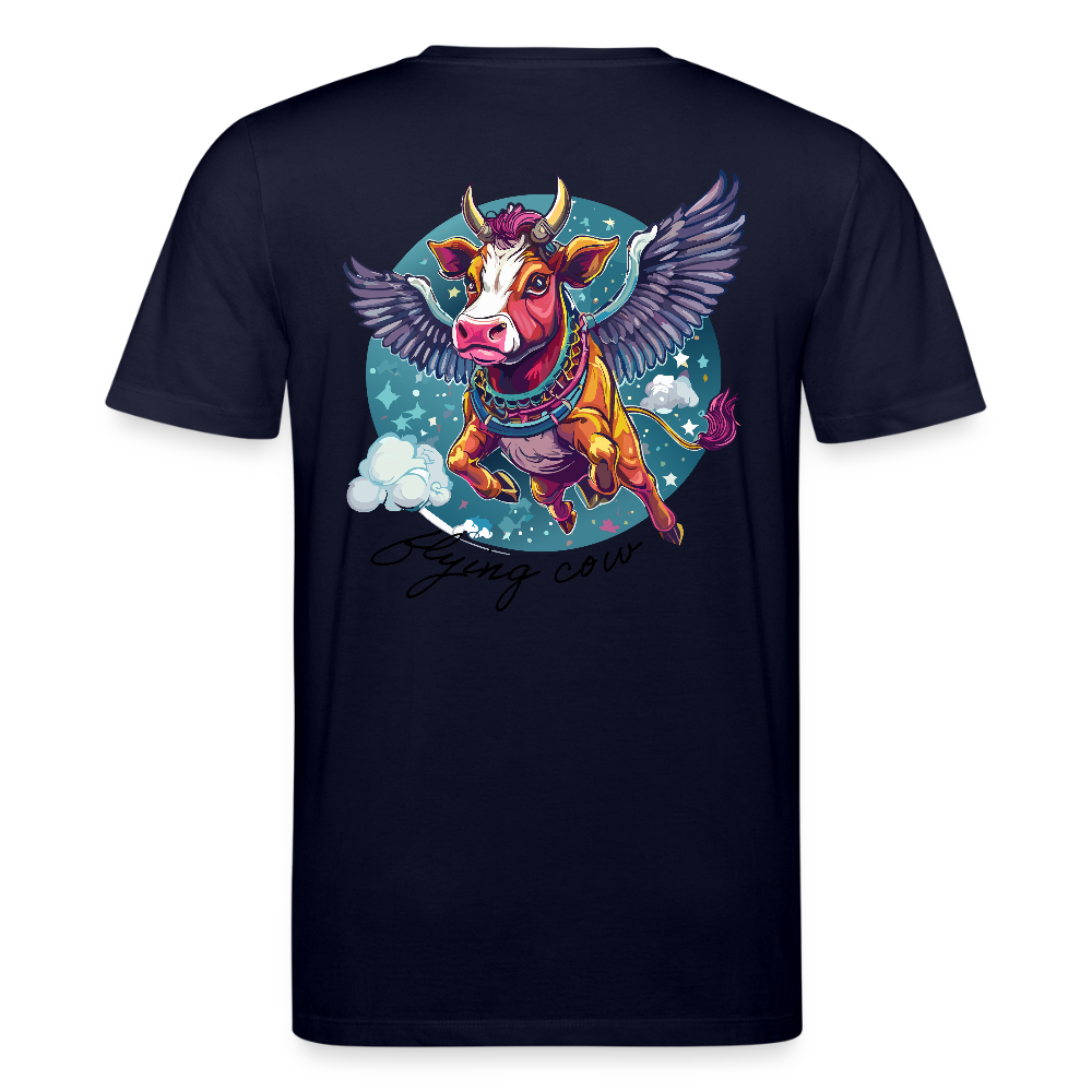 Unisex Bio-T-Shirt mit Flying Cow Print Rückseite - Navy