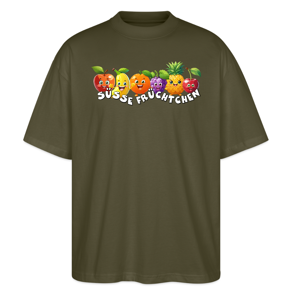 Oversized Unisex T-Shirt mit SÜSSE FRÜCHTCHEN PRINT - Khaki
