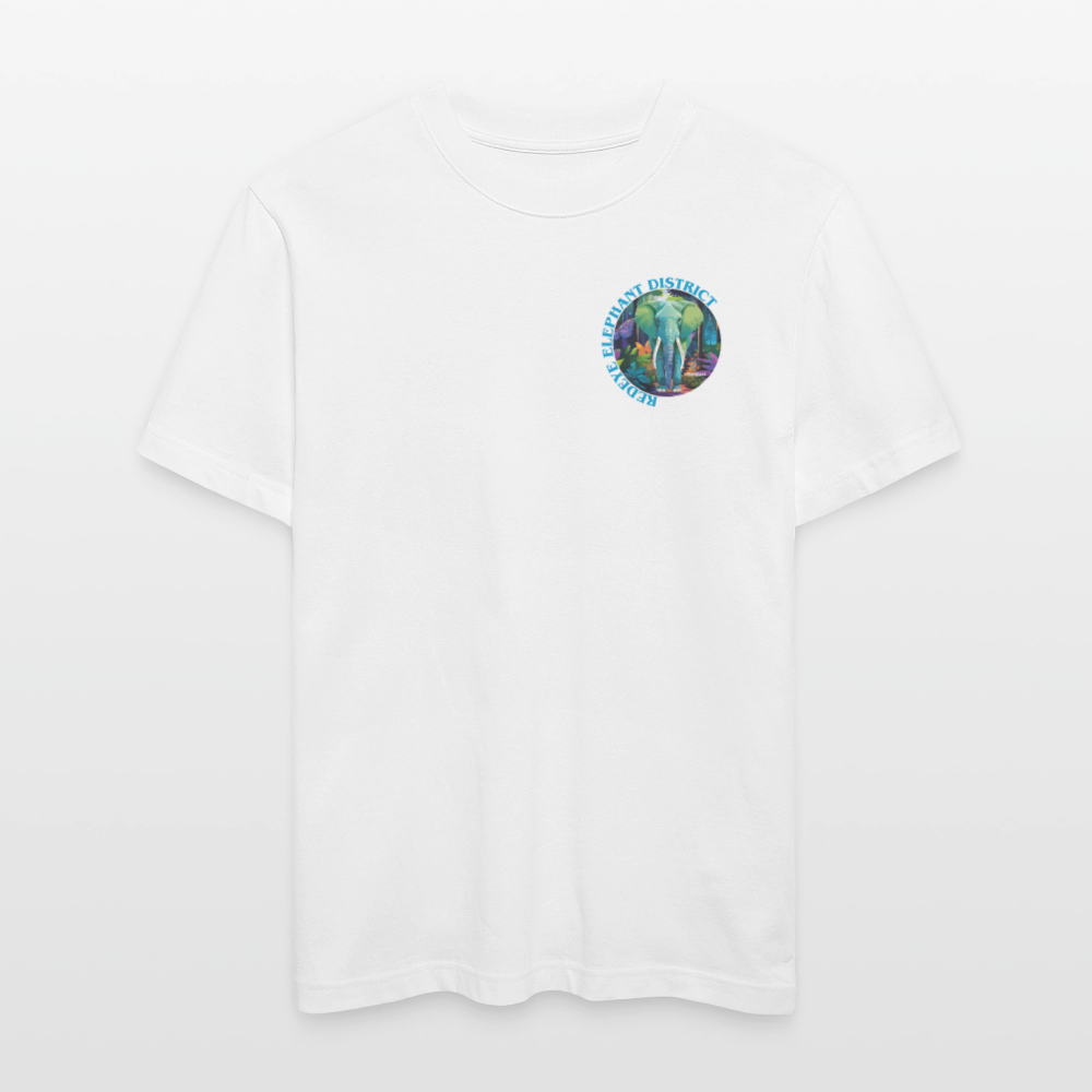 Relaxed Fit Unisex Bio-T-Shirt mit REDEYE ELEPHANT DISTRICT PRINT Vorder- und Rückseite - Weiß