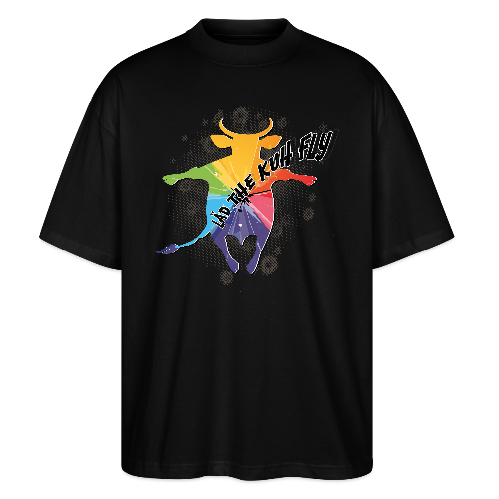 Oversized Unisex T-Shirt mit LÄDEN THE KUH FLY PRINT - Schwarz