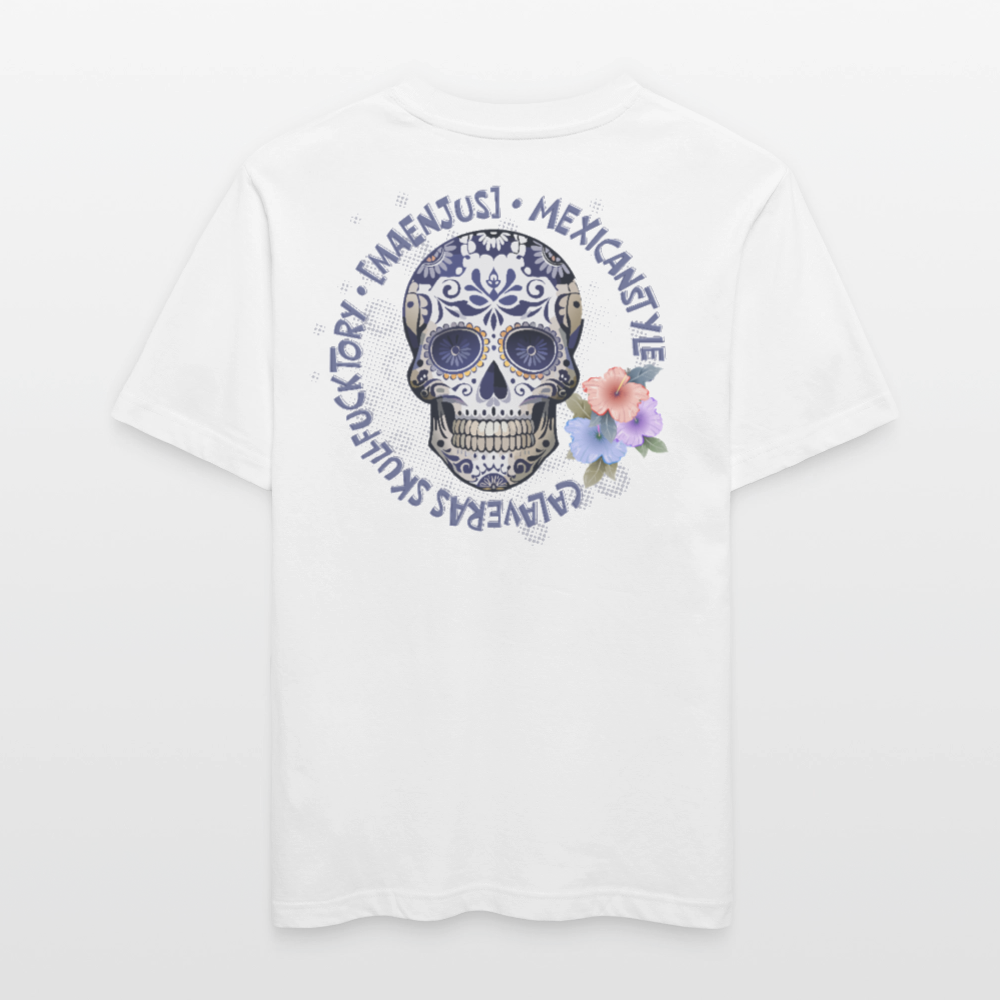 Relaxed Fit Unisex Bio-T-Shirt mit MAENJUS MEXICANSTYLE PRINT Vorder- und Rückseite - Weiß