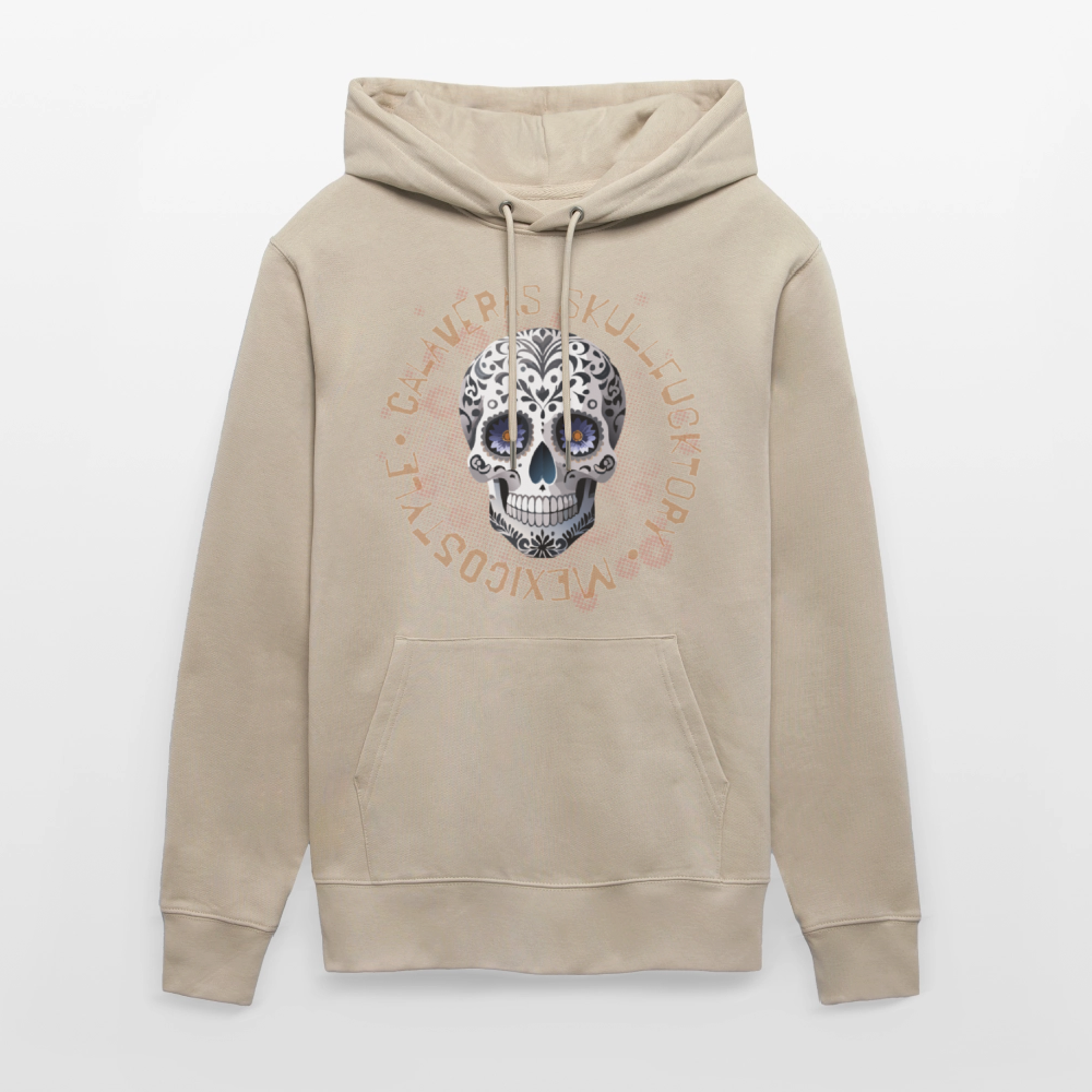 Unisex Hoodie mit CALAVERAS SKULL PRINT Vorderseite - Beige