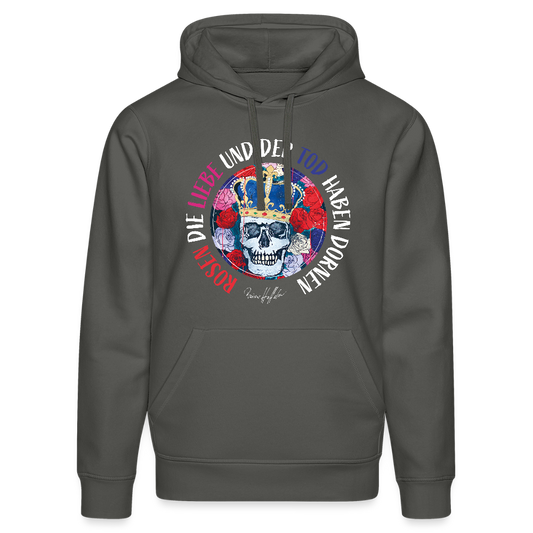 Oversized Unisex Hoodie mit ROSEN DIE LIEBE UND DER TOD HABEN DORNEN PRINT - Anthrazit