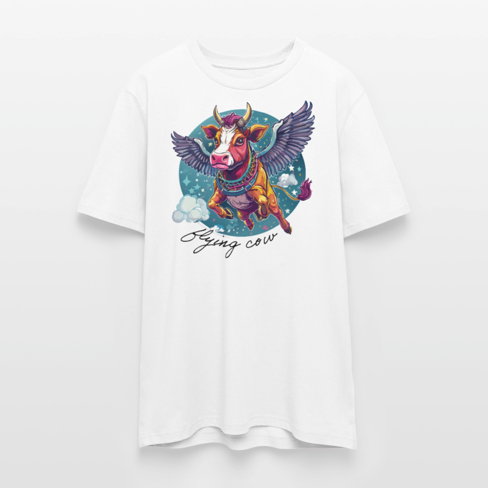 Unisex Bio-T-Shirt mit Flying Cow Print Vorderseite - Weiß