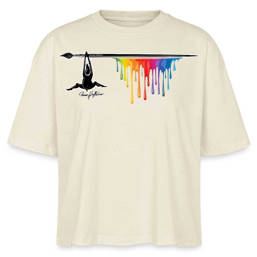 Frauen Boxy Bio-T-Shirt mit MÄNNLE PRINT - Weißgrau
