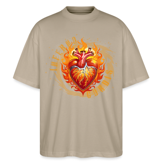 Oversized Unisex Bio T-Shirt mit FEUERHERZ ORANGE PRINT - Steingrau