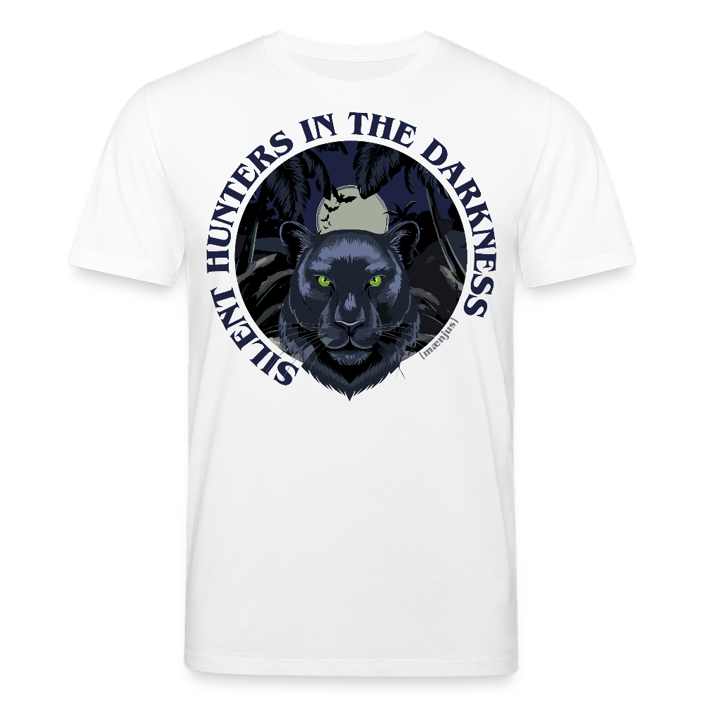 Unisex Bio-T-Shirt mit SILENT HUNTER IN THE DARKNESS PRINT Vorderseite - Weiß