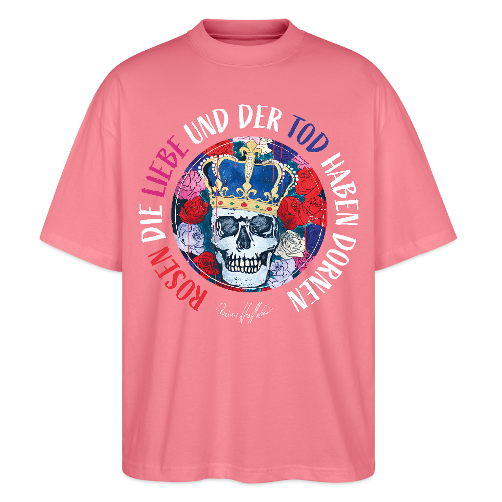 Oversized Unisex T-Shirt mit ROSEN DIE LIEBE UND DER TOD HABEN DORNEN PRINT - Pink