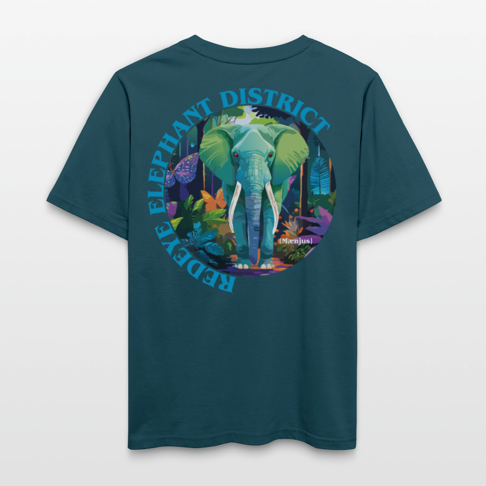 Relaxed Fit Unisex Bio-T-Shirt mit REDEYE ELEPHANT DISTRICT PRINT Vorder- und Rückseite - Dunkles Petrol