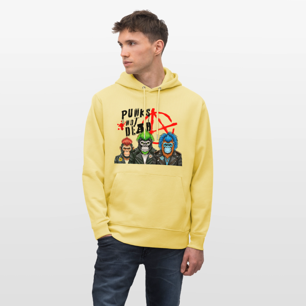 Unisex Hoodie mit PUNKS NOT DEAD PRINT - Gelb Viva