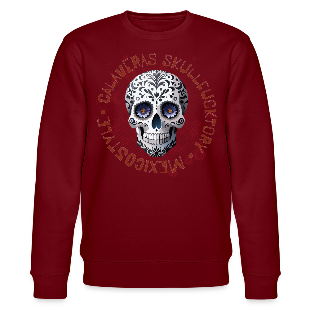 Unisex Bio-Sweatshirt mit CALAVERAS SKULL PRINT - Burgunderrot