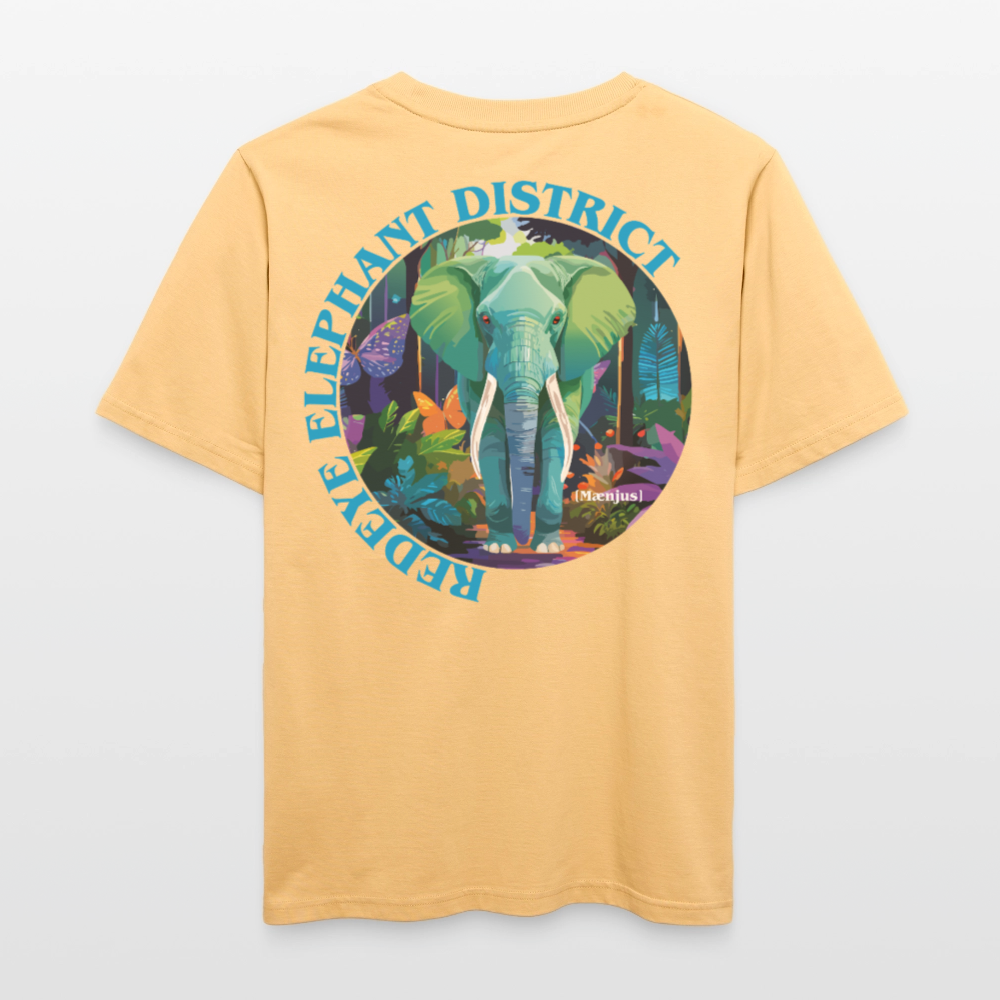 Relaxed Fit Unisex Bio-T-Shirt mit REDEYE ELEPHANT DISTRICT PRINT Vorder- und Rückseite - Hellgelb