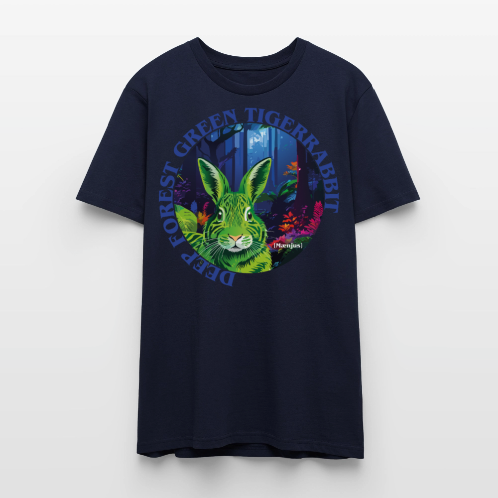 Unisex T-Shirt mit DEEP FOREST GREEN TIGERRABBIT PRINT Vorderseite - Navy