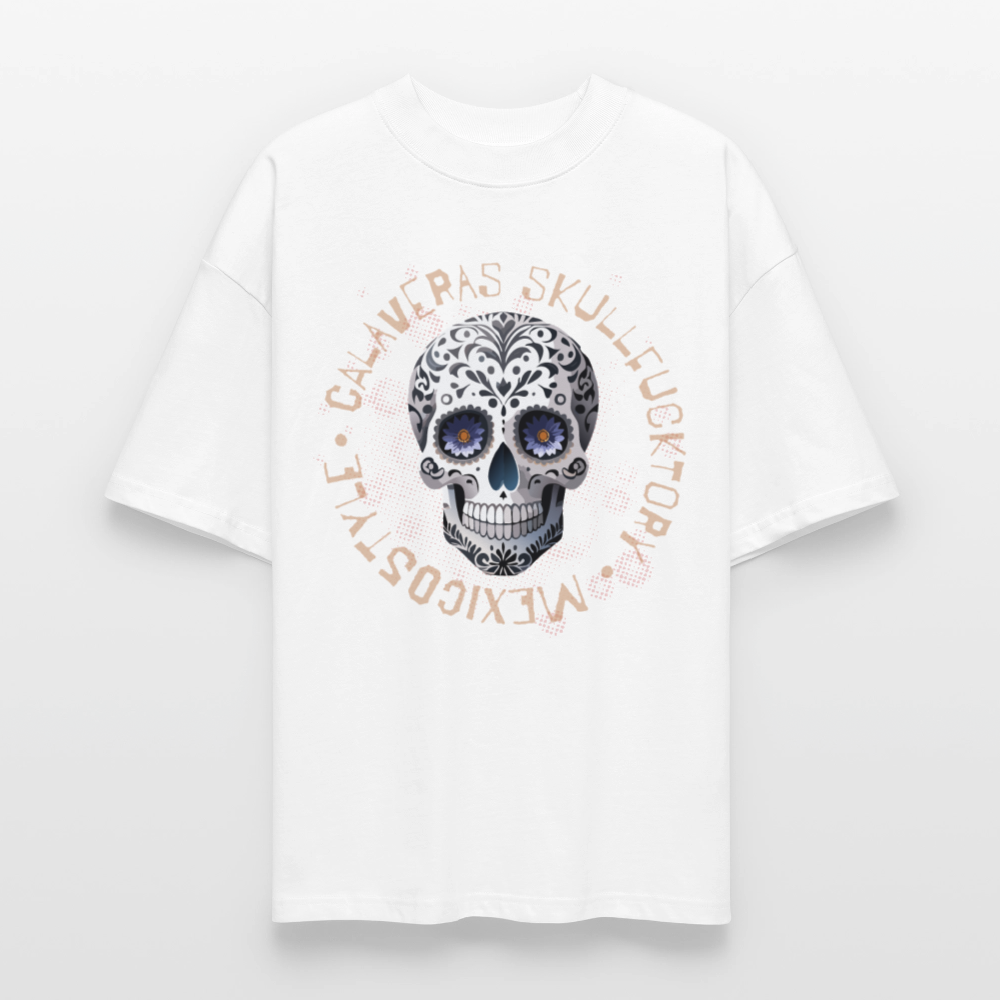 Oversized Unisex T-Shirt mit CALAVERAS SKULLPRINT - Weiß