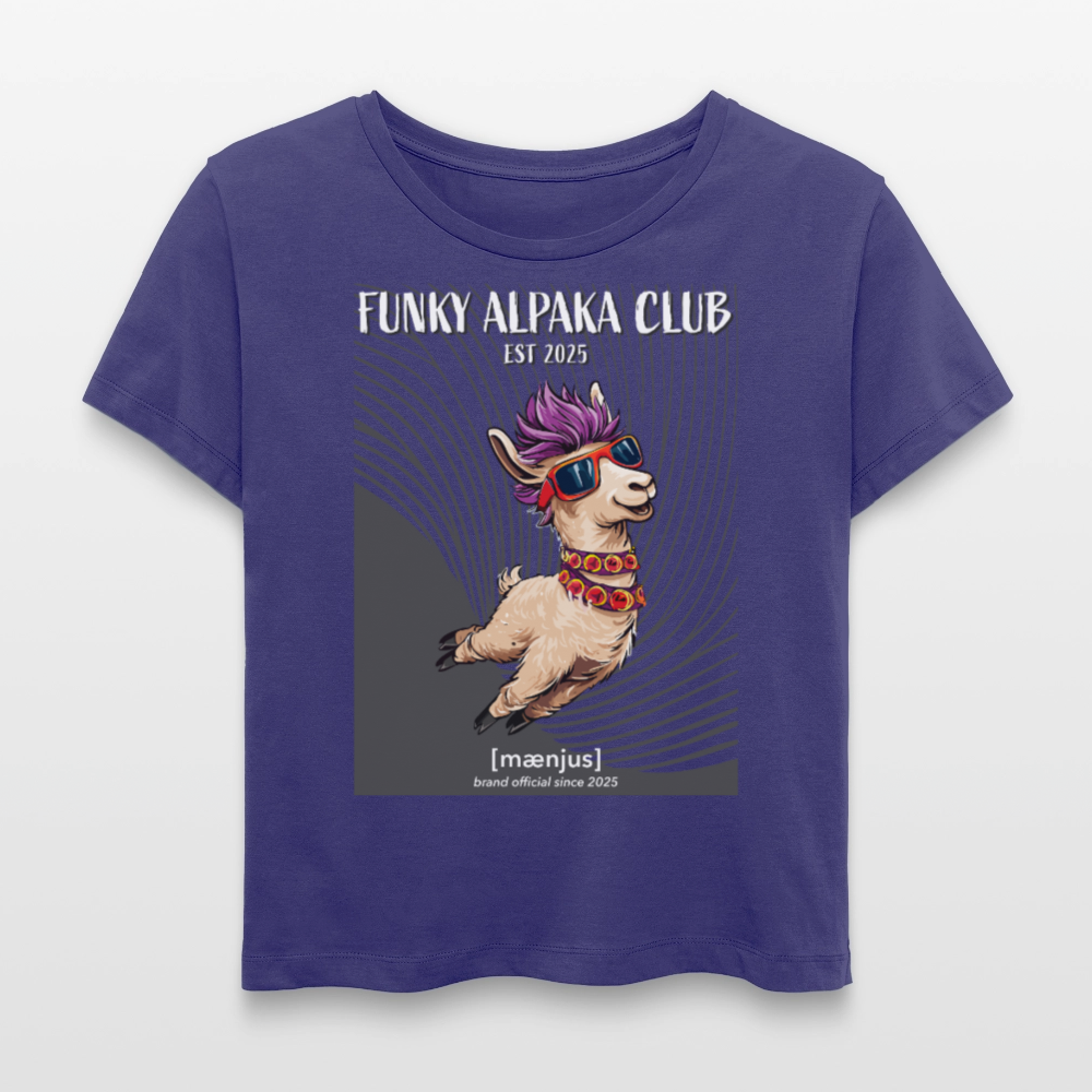 Relaxed Rundhals Frauen Bio-T-Shirt mit FUNKY ALPAKA CLUB PRINT - Dämmerung