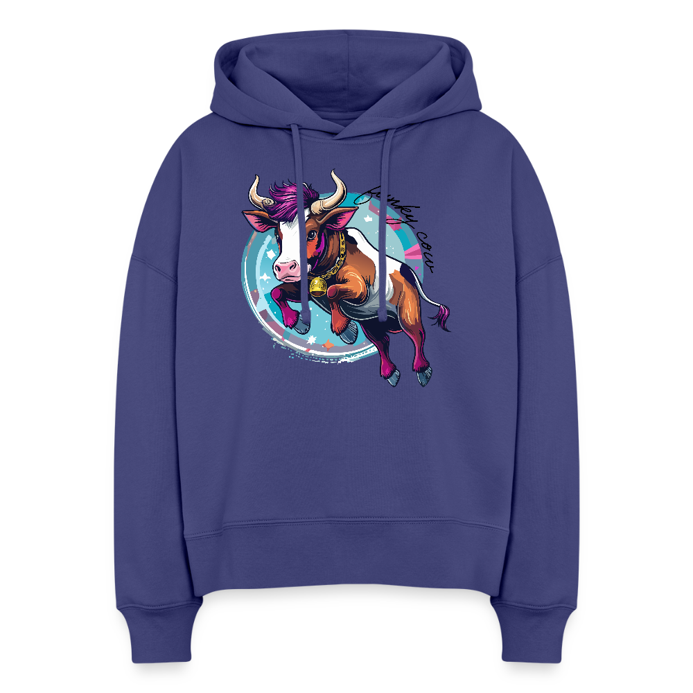 Boxy Frauen Bio Hoodie mit FUNKY COW PRINT - Dämmerung