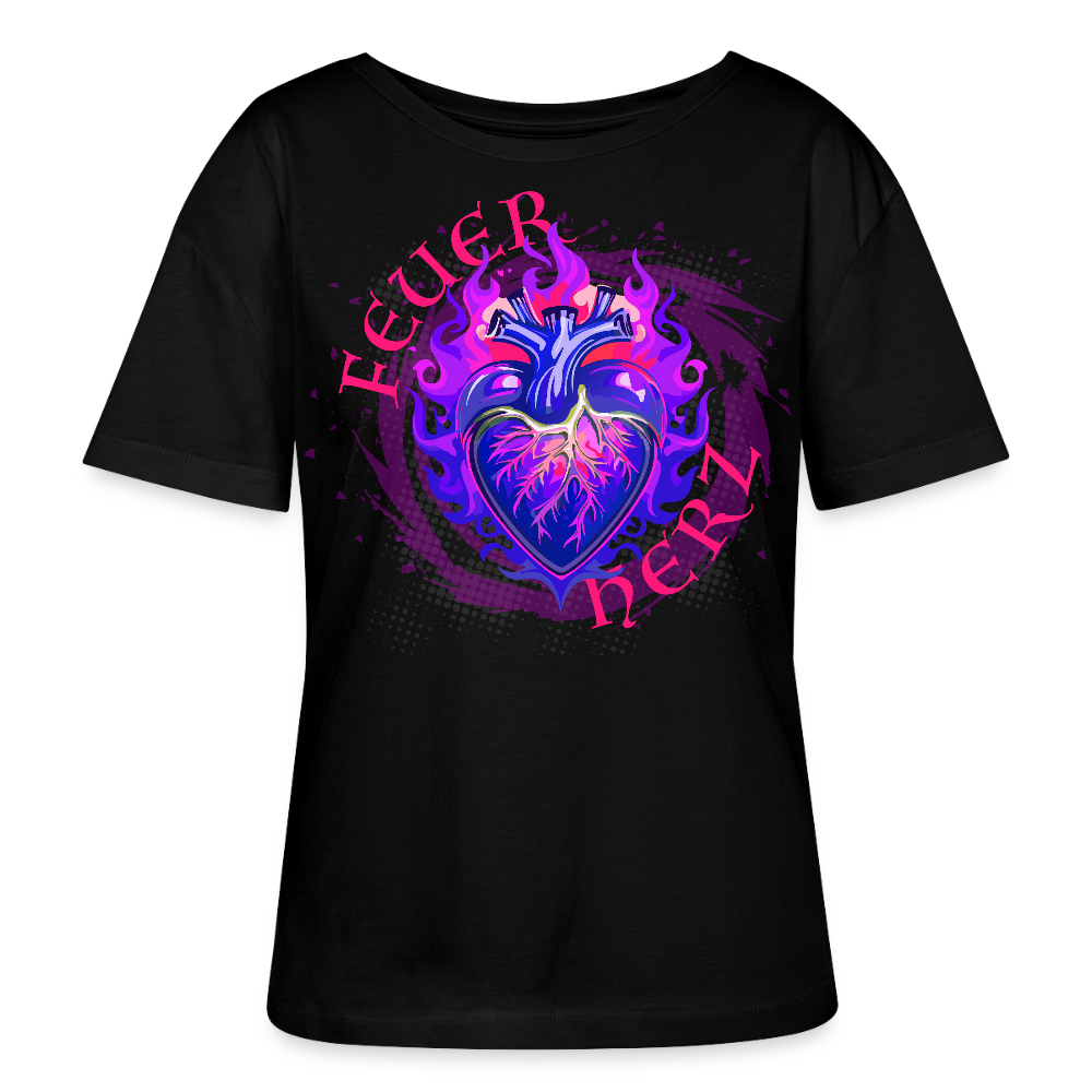 Frauen T-Shirt mit FEUERHERZ LILA PRINT - Schwarz
