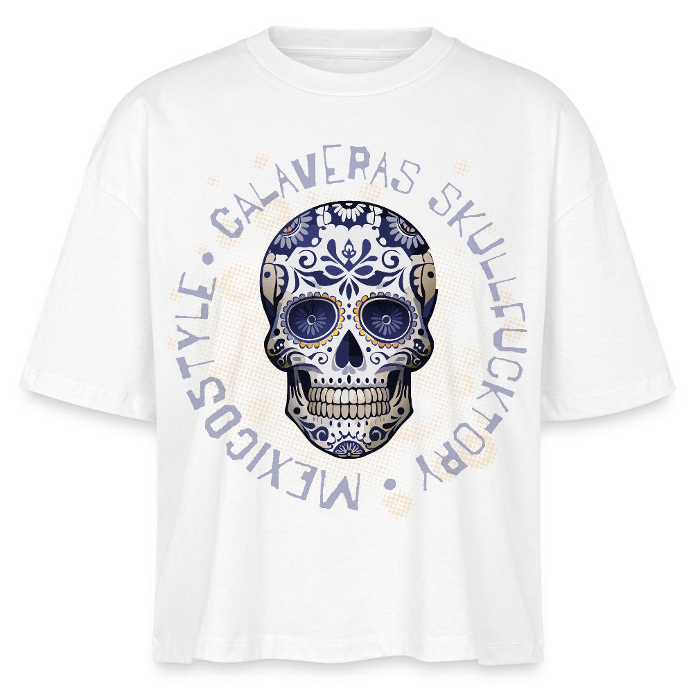 Frauen Boxy Bio-T-Shirt mit CALAVERAS SKULL PRINT - Weiß