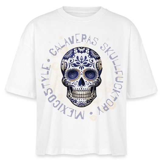 Frauen Boxy Bio-T-Shirt mit CALAVERAS SKULL PRINT - Weiß