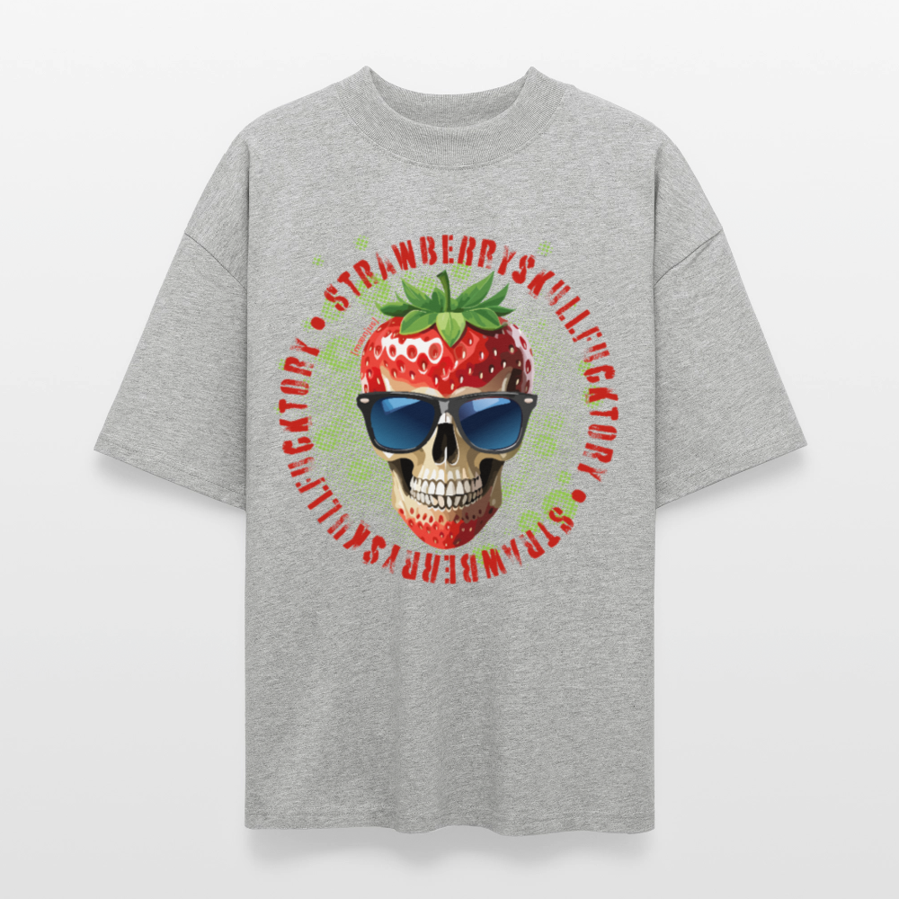 Oversized Unisex T-Shirt mit STRAWBERRY SKULL PRINT - Grau meliert