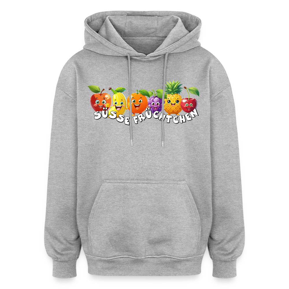 Oversized Unisex Hoodie mit SÜSSE FRÜCHTCHEN PRINT - Grau meliert