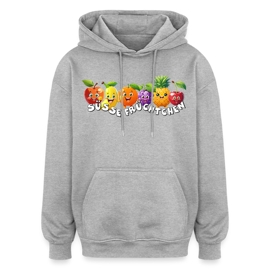 Oversized Unisex Hoodie mit SÜSSE FRÜCHTCHEN PRINT - Grau meliert