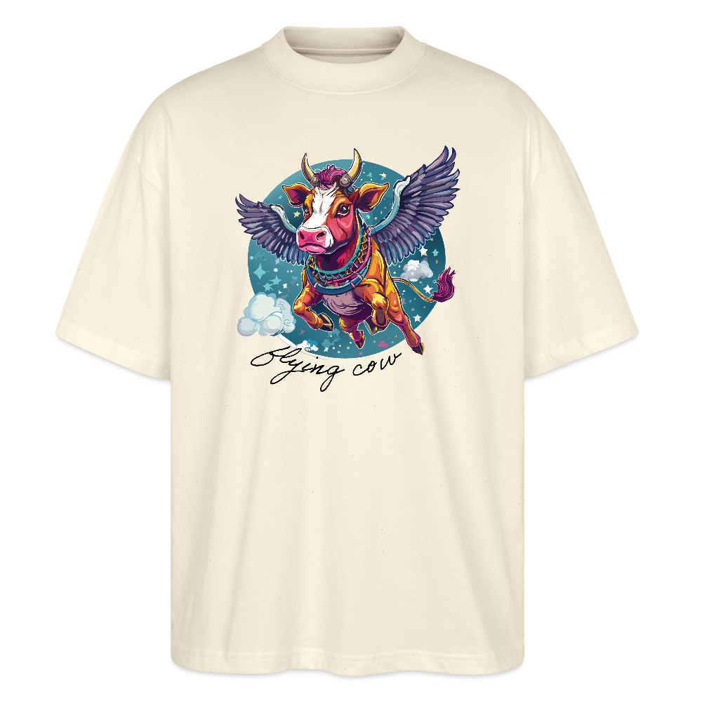 Oversized Unisex T-Shirt mit FLYING COW PRINT - Weißgrau