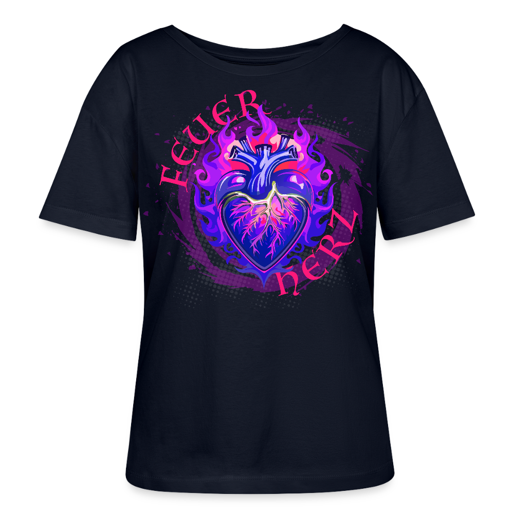 Frauen T-Shirt mit FEUERHERZ LILA PRINT - Navy