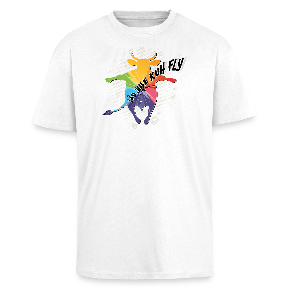 Heavy Oversize T-Shirt mit LÄD THE KUH FLY PRINT - Weiß