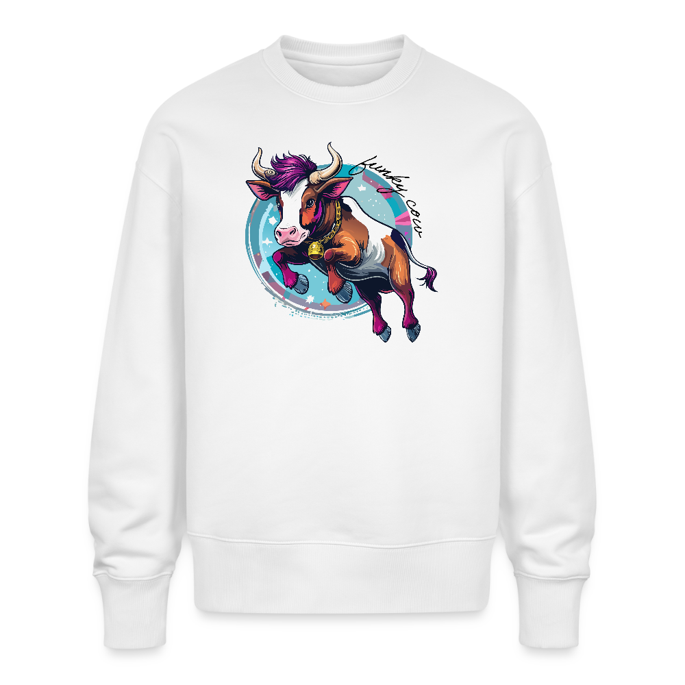 Unisex Oversize Pullover mit FUNKY COW PRINT - Weiß