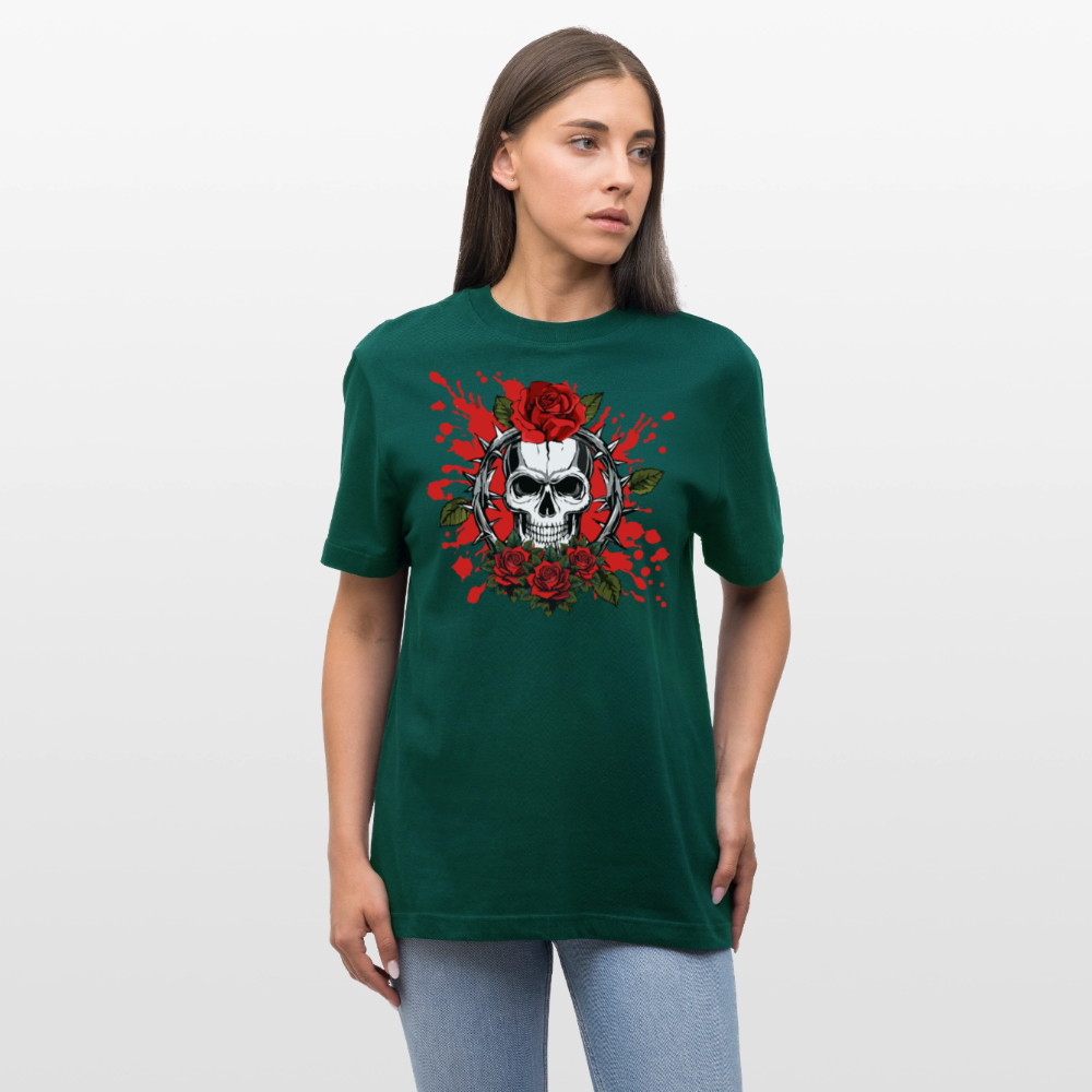 Relaxed Fit Unisex Bio-T-Shirt mit ROSEN SKULL PRINT Vorderseite - Forest