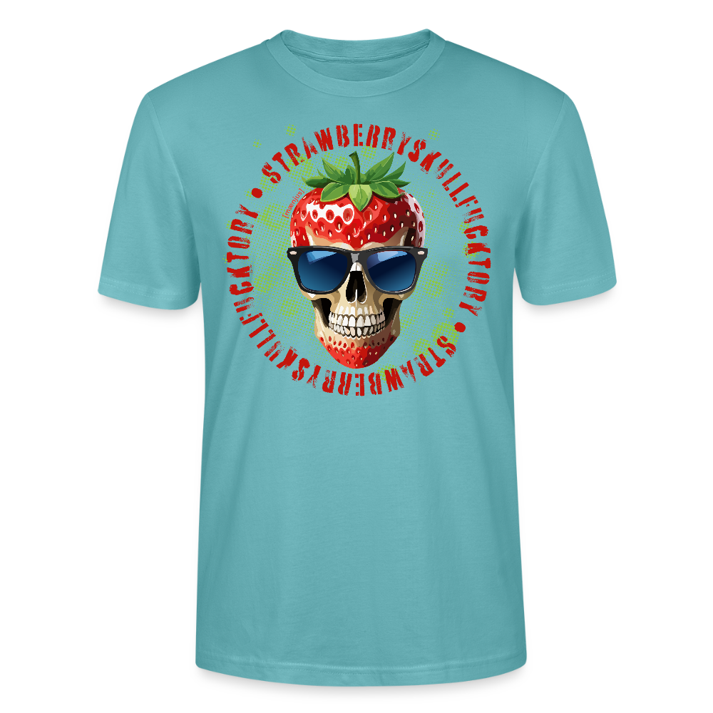 Unisex T-Shirt mit STRAWBERRY SKULL PRINT Vorderseite - Pastelltürkis