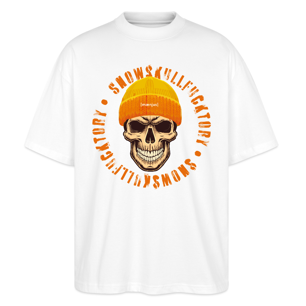 Oversized Unisex Bio T-Shirt mit SNOWSKULL FUCKTORY PRINT - Weiß