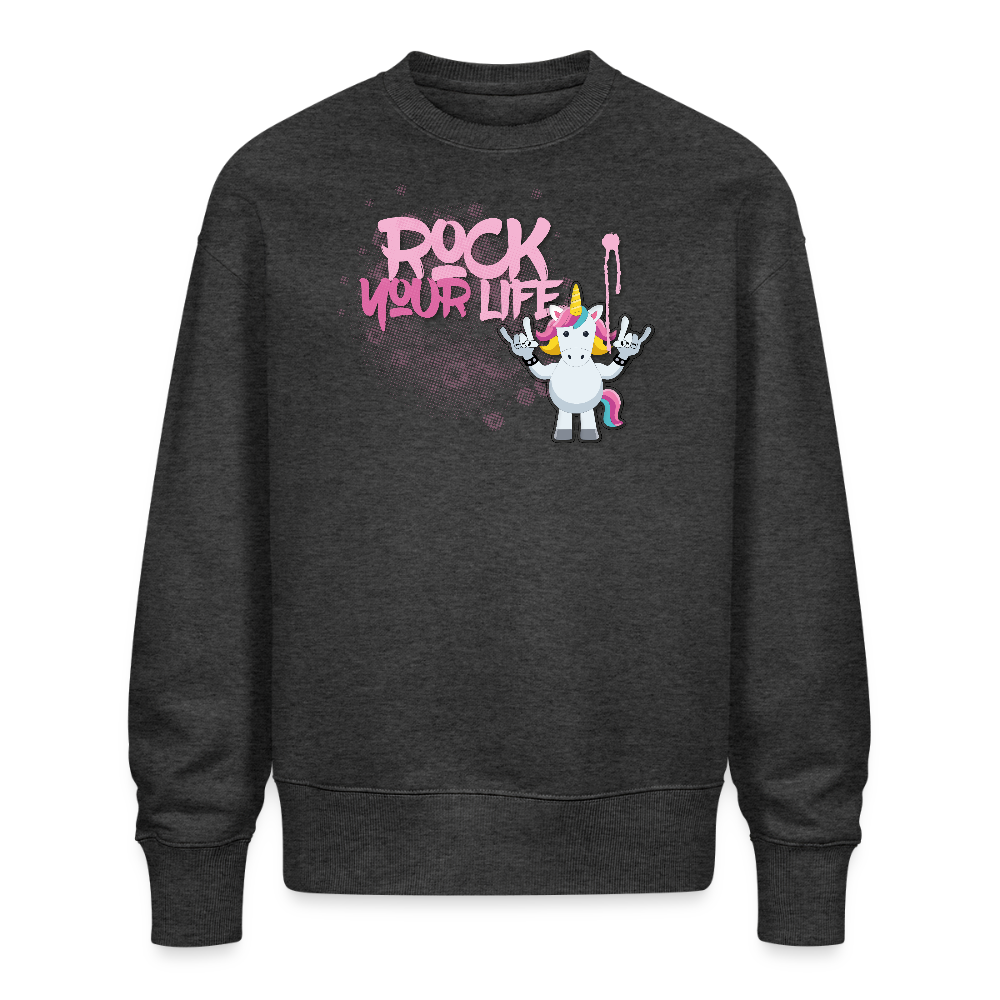 Unisex Oversize Pullover mit ROCK YOUR LIFE PRINT - Dunkelgrau meliert