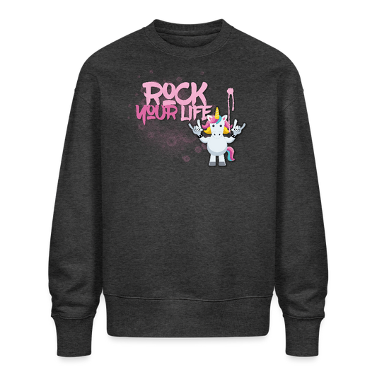 Unisex Oversize Pullover mit ROCK YOUR LIFE PRINT - Dunkelgrau meliert