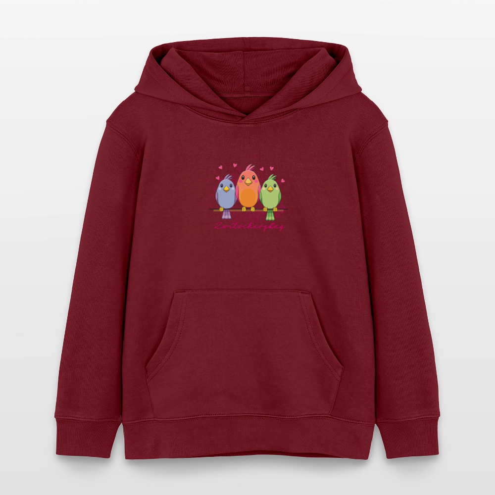 MNJS KIDS Bio-Hoodie mit ZWITSCHERGÄNG PRINT - Burgunderrot