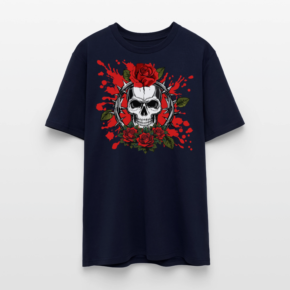Unisex Bio-T-Shirt mit ROSEN SKULL PRINT Vorderseite - Navy