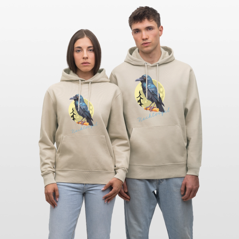 Unisex Hoodie mit NACHTVOGEL PRINT - Beige