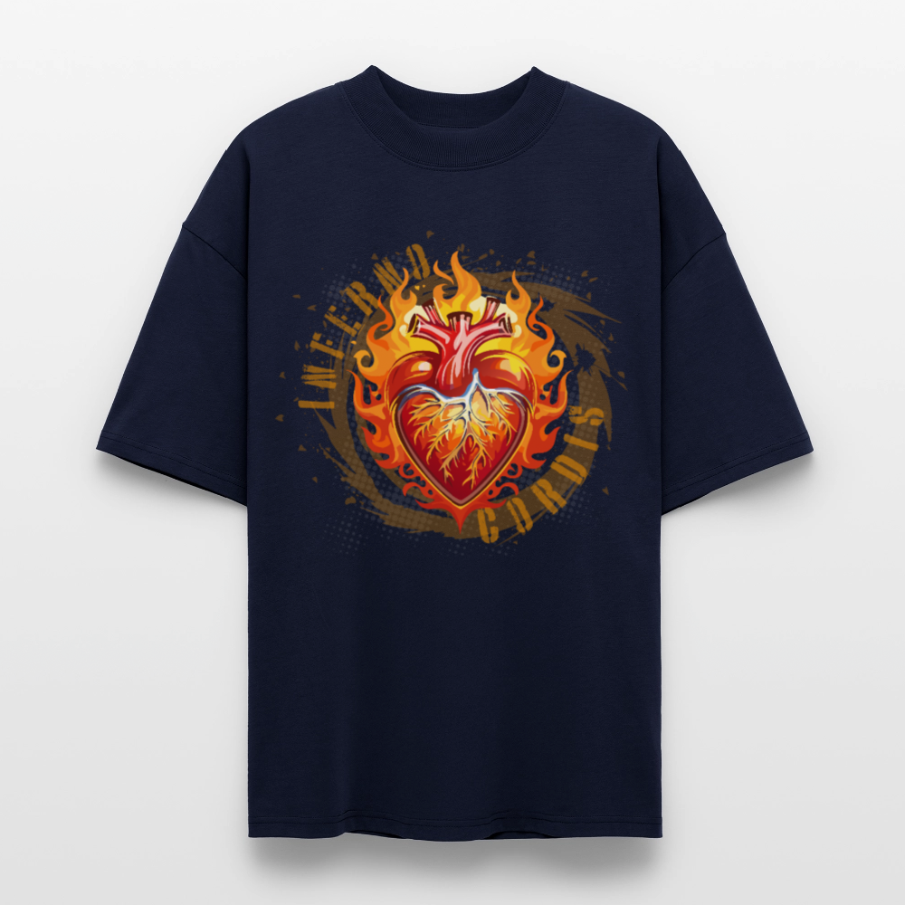 Oversized Unisex Bio T-Shirt mit FEUERHERZ ORANGE PRINT - Navy